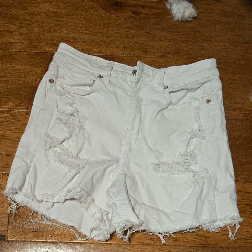 American Eagle Outfitters White Distressed Jean Shorts